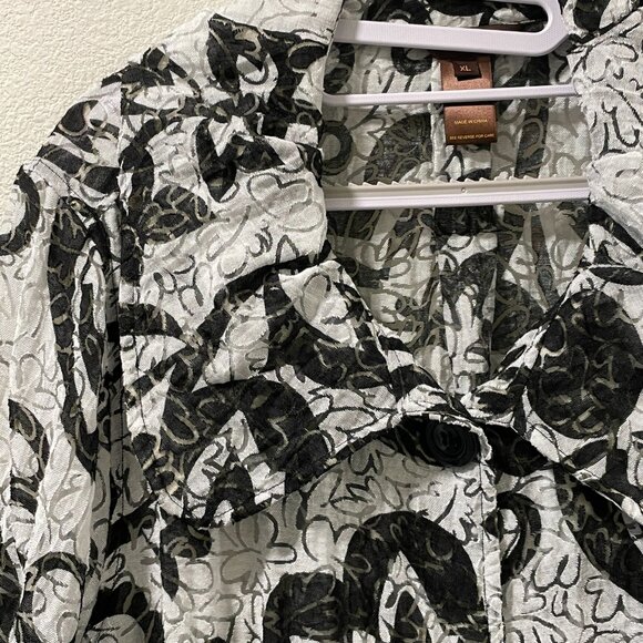 MULTIPLES Button Front Tunic/Lightweight Coat Sheer Long Sleeve, White/Black-XL - Picture 6 of 9